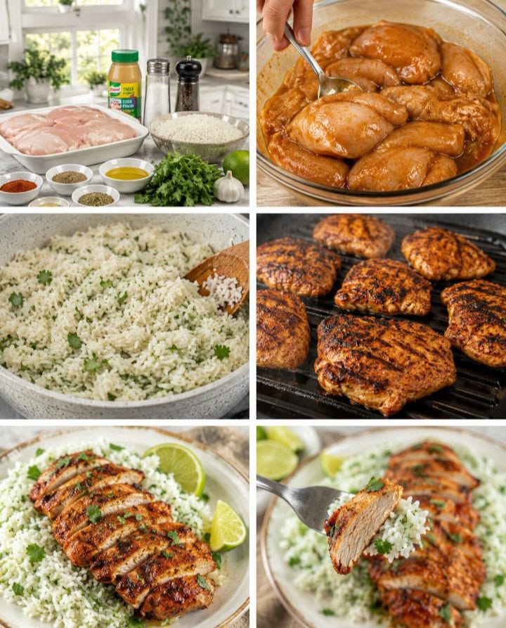 🍗🌿 ARROZ CON CILANTRO Y POLLO MARINADO A LA PLANCHA