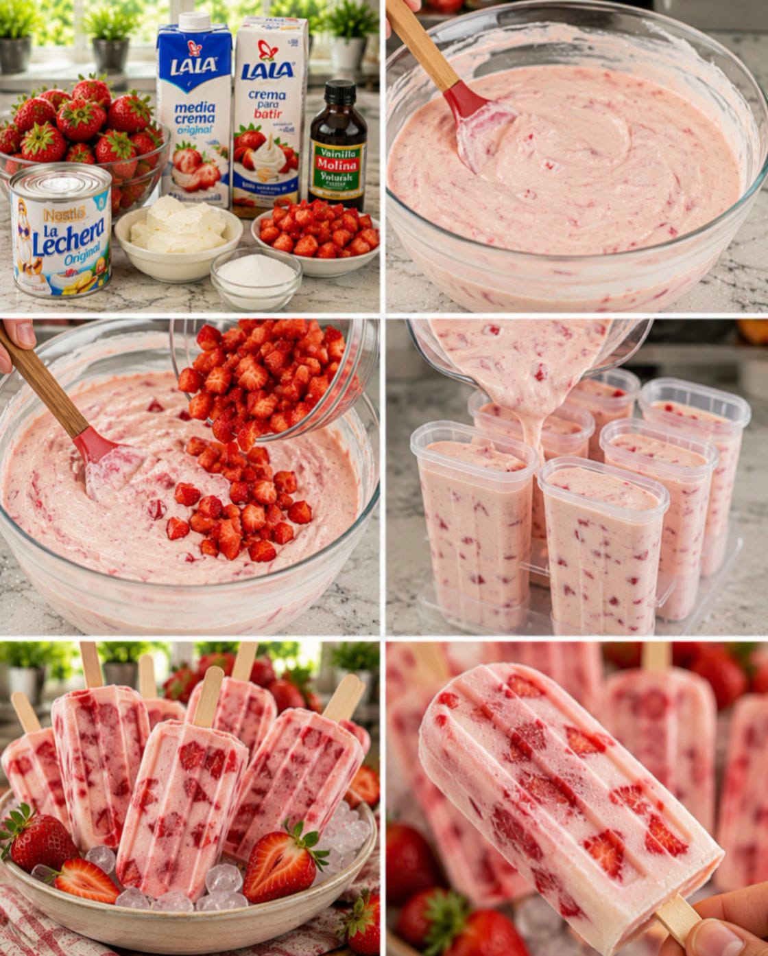 🍓🍦✨ PALETAS CREMOSAS DE FRESA CON TROZOS DE FRESA