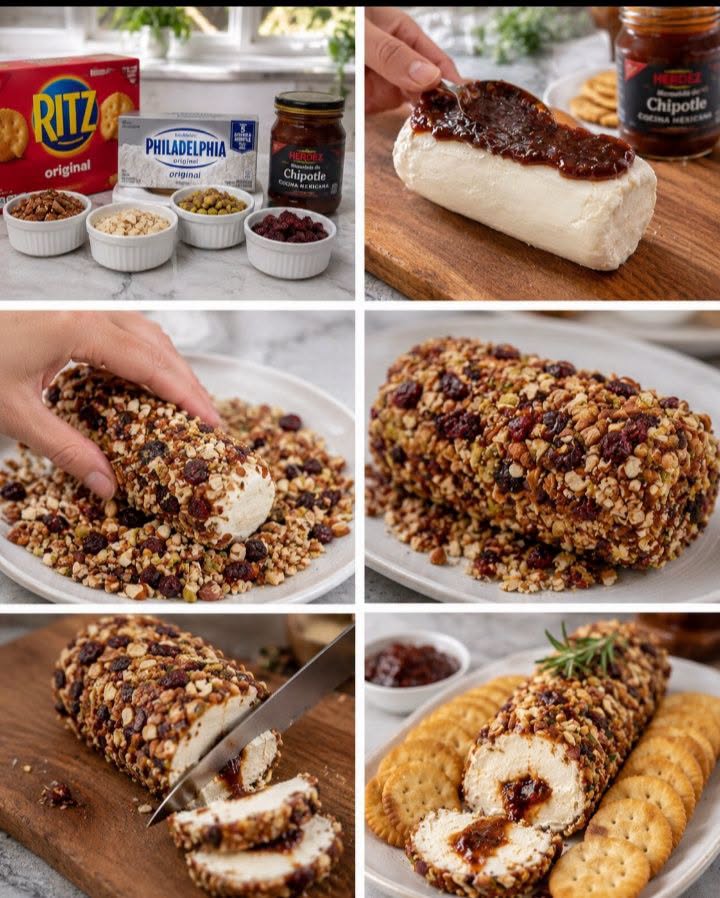 🧀🌶️ Queso crema cubierto en frutos secos con mermelada de chipotle acompañado de galletas Ritz