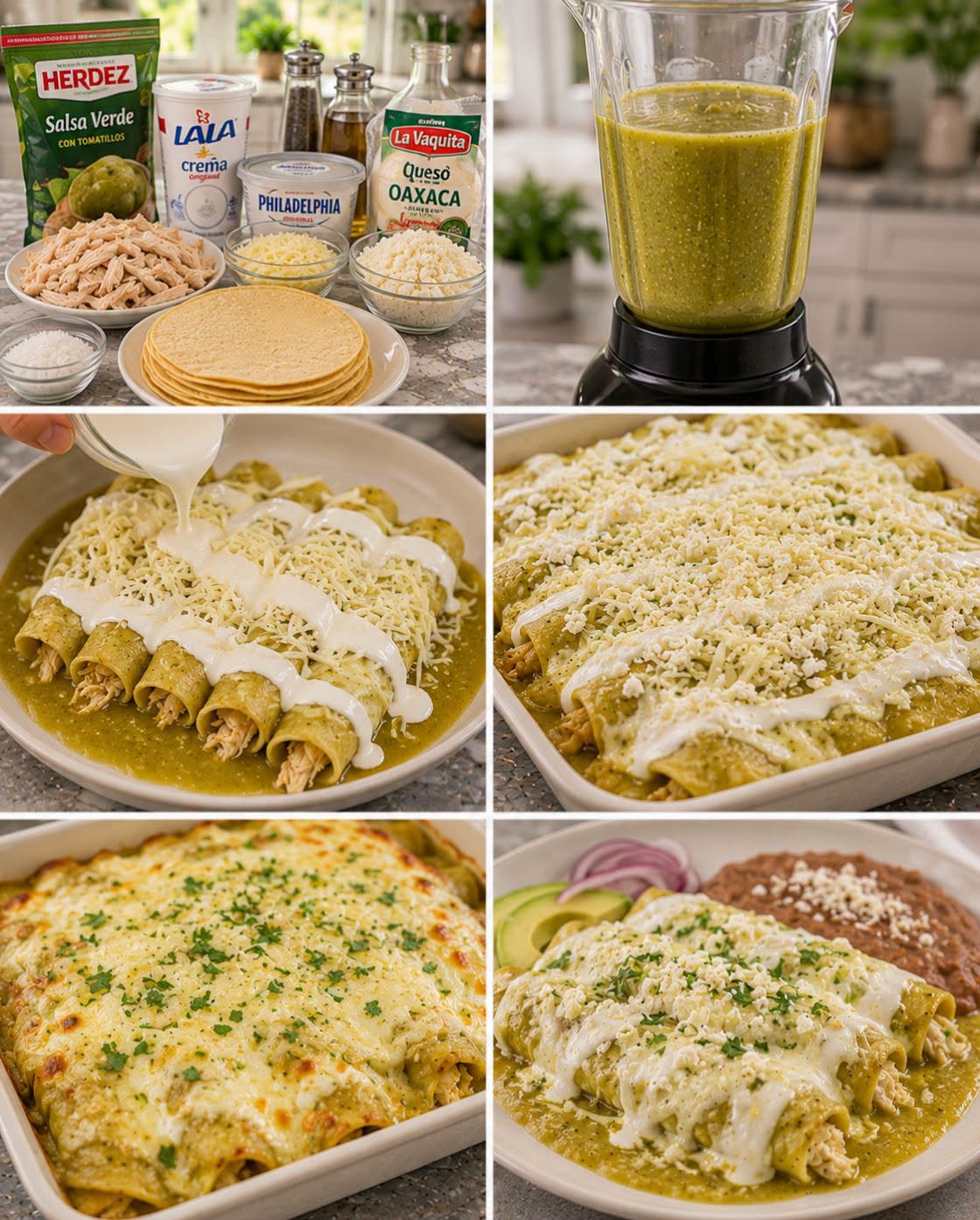 🧀🌮💚 ENCHILADAS VERDES GRATINADAS CON CREMA Y QUESO