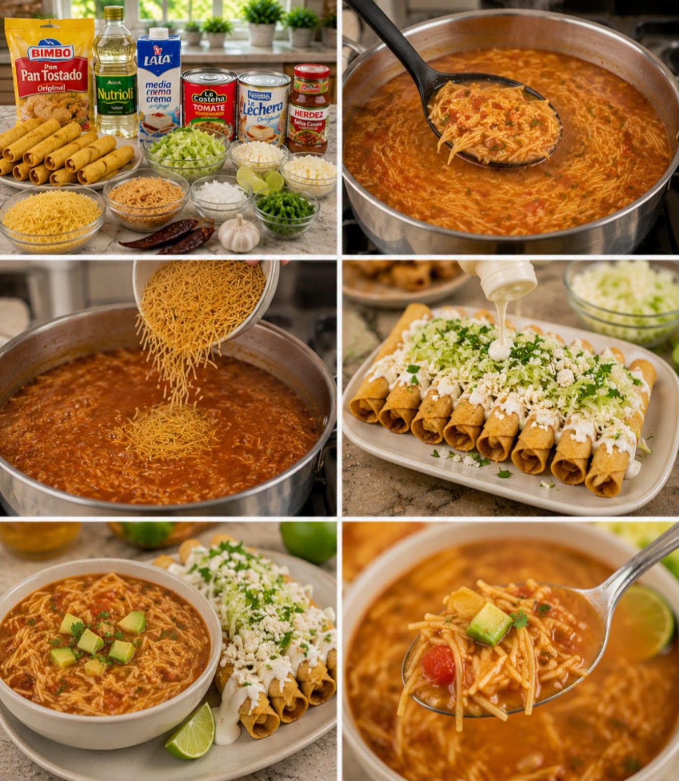 🍜🌮✨ SOPA DE FIDEO CON TAQUITOS DORADOS