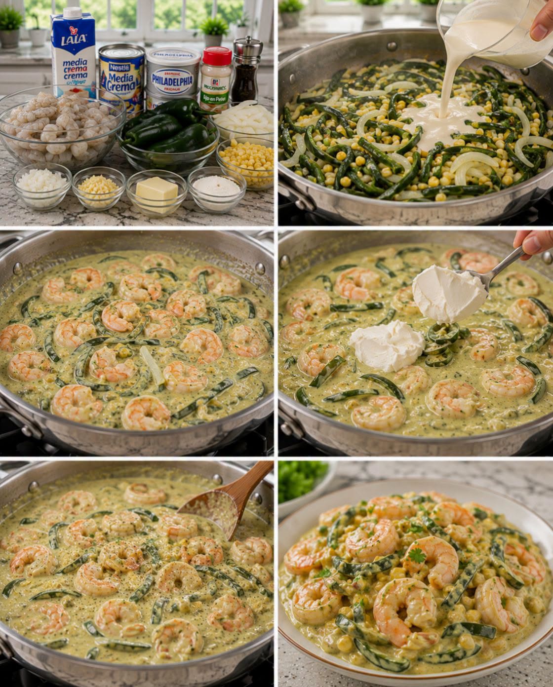 🦐🌶️✨ CAMARONES EN CREMA DE CHILE POBLANO TIPO RAJAS