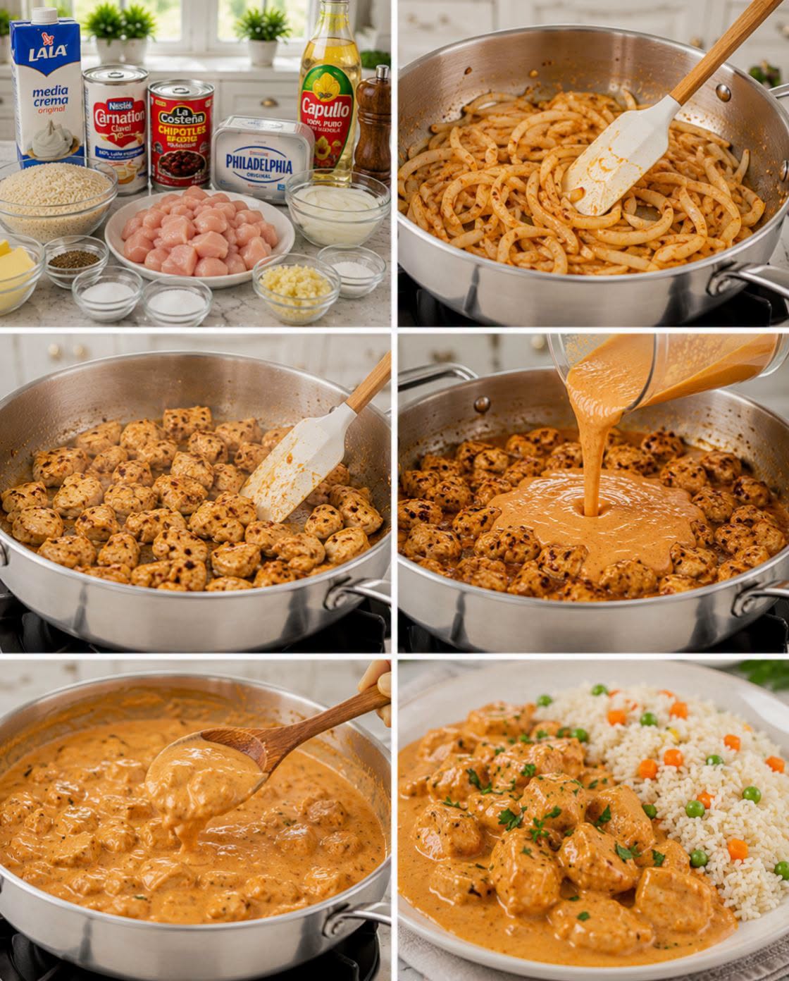 🍗🌶️🍚 POLLO EN CREMA CHIPOTLE CON ARROZ