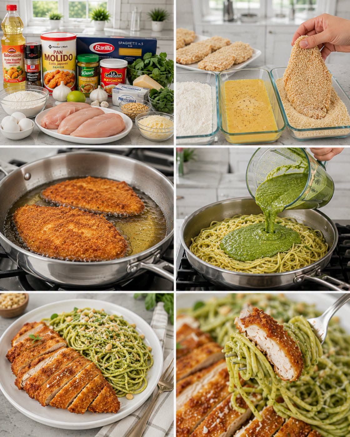 🍗🧀🌿  PECHUGA EMPANIZADA CRUJIENTE CON ESPAGUETI VERDE