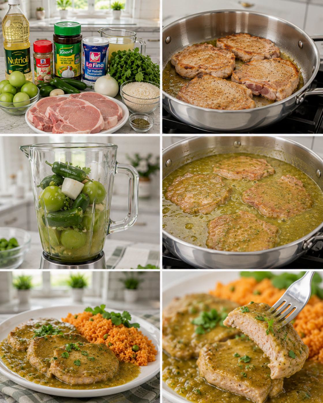 🍖🫑 CHULETAS EN SALSA VERDE CON ARROZ 🍚✨