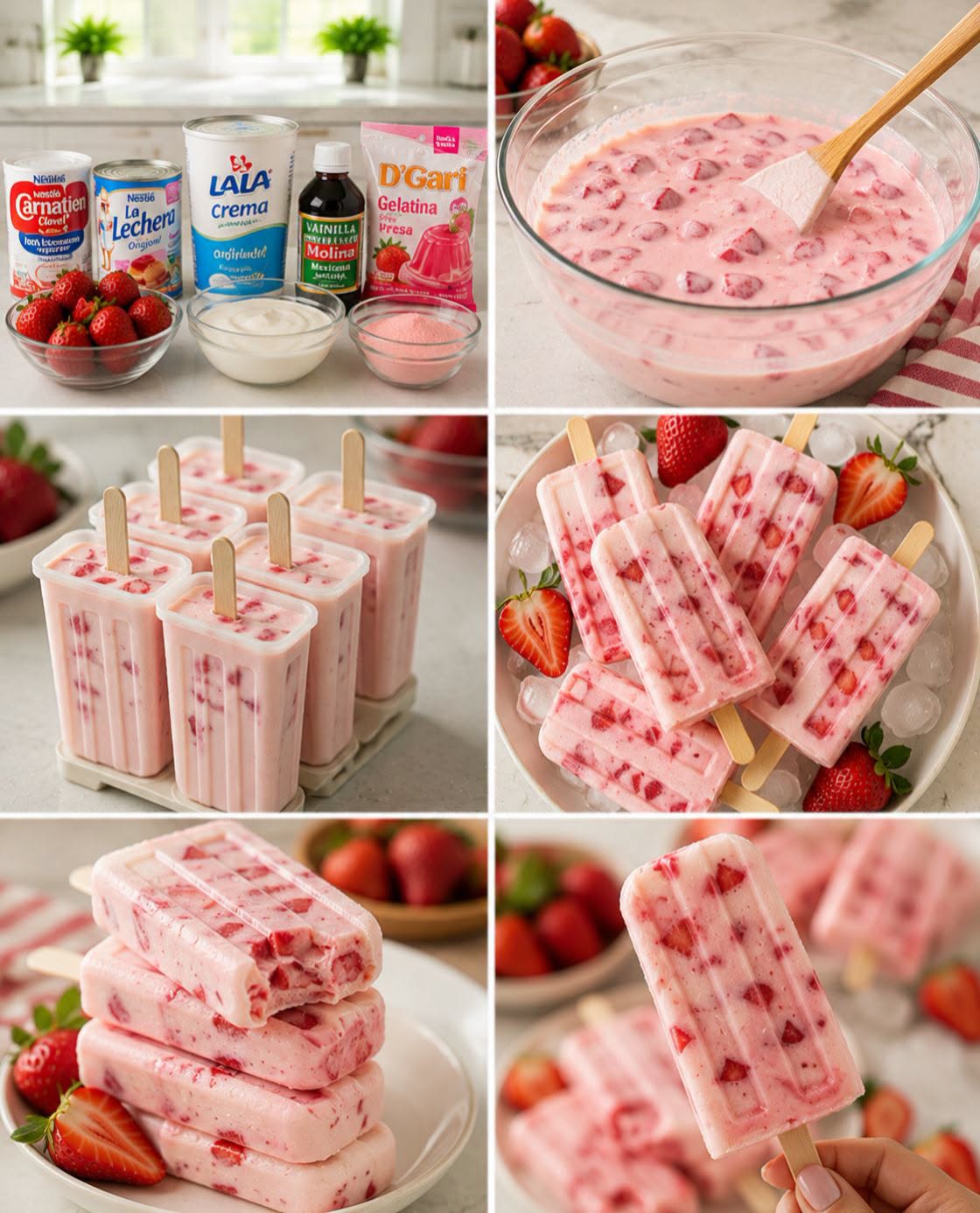 🍓🍦✨ PALETAS DE FRESA CON CREMA