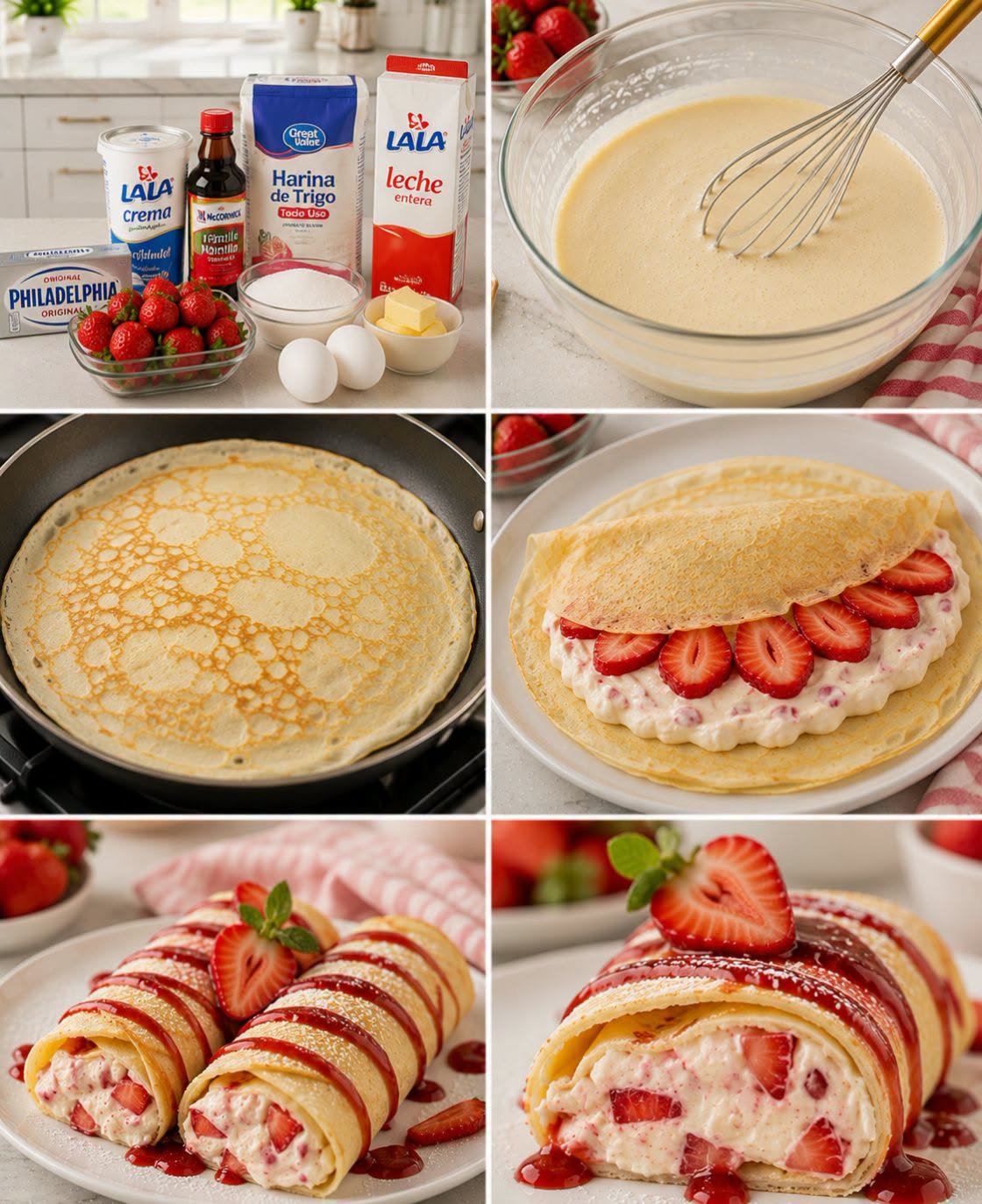 🥞🍓🧀✨ CREPAS RELLENAS DE CHEESECAKE CON FRESAS