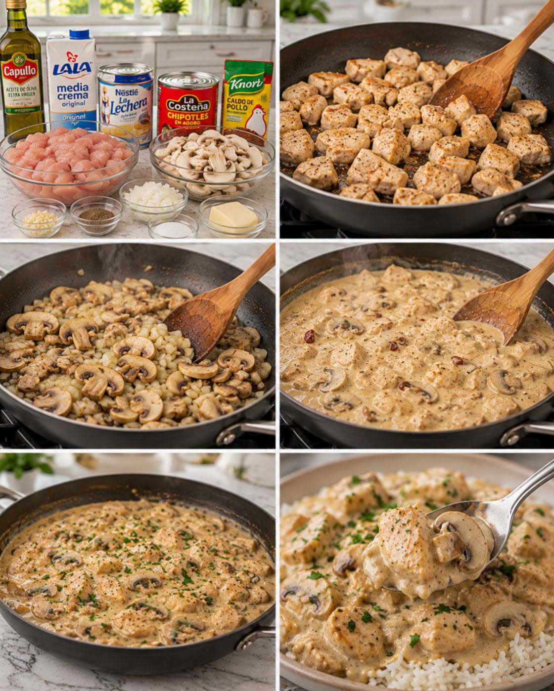 🍗🍄🥛✨ POLLO A LA CREMA CON CHAMPIÑONES