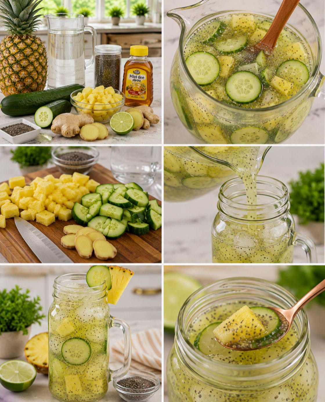 🍍🥒🌿  AGUA DETOX FIT DE PIÑA, PEPINO, JENGIBRE Y CHÍA
