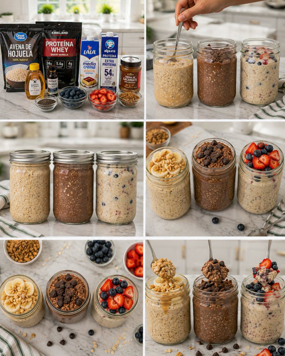 🥣💪✨ 3 AVENAS OVERNIGHT OATS ALTAS EN PROTEÍNA