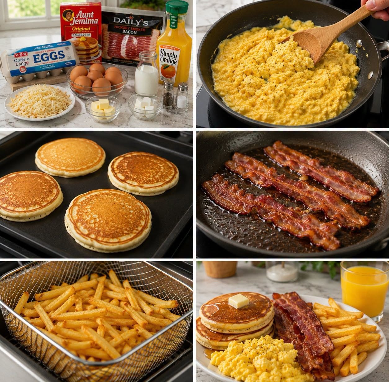 🥞🍳 DESAYUNO AMERICANO COMPLETO 🥓🍟🍊