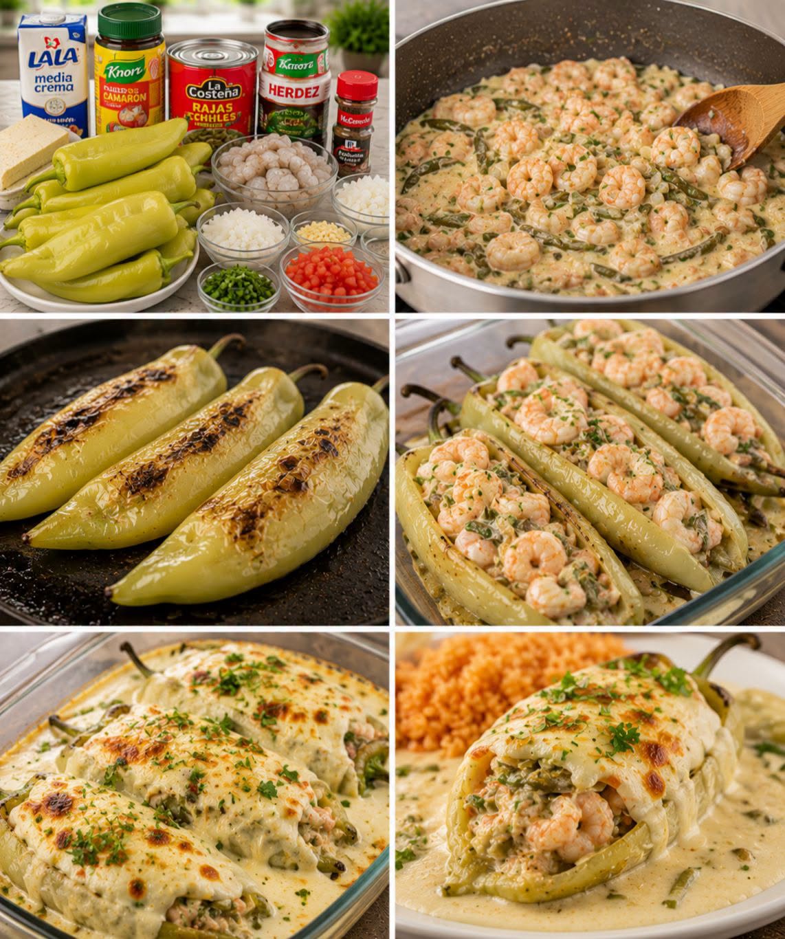 🌶️🍤🧀  CHILES GÜEROS RELLENOS DE CAMARÓN EN SALSA CREMOSA