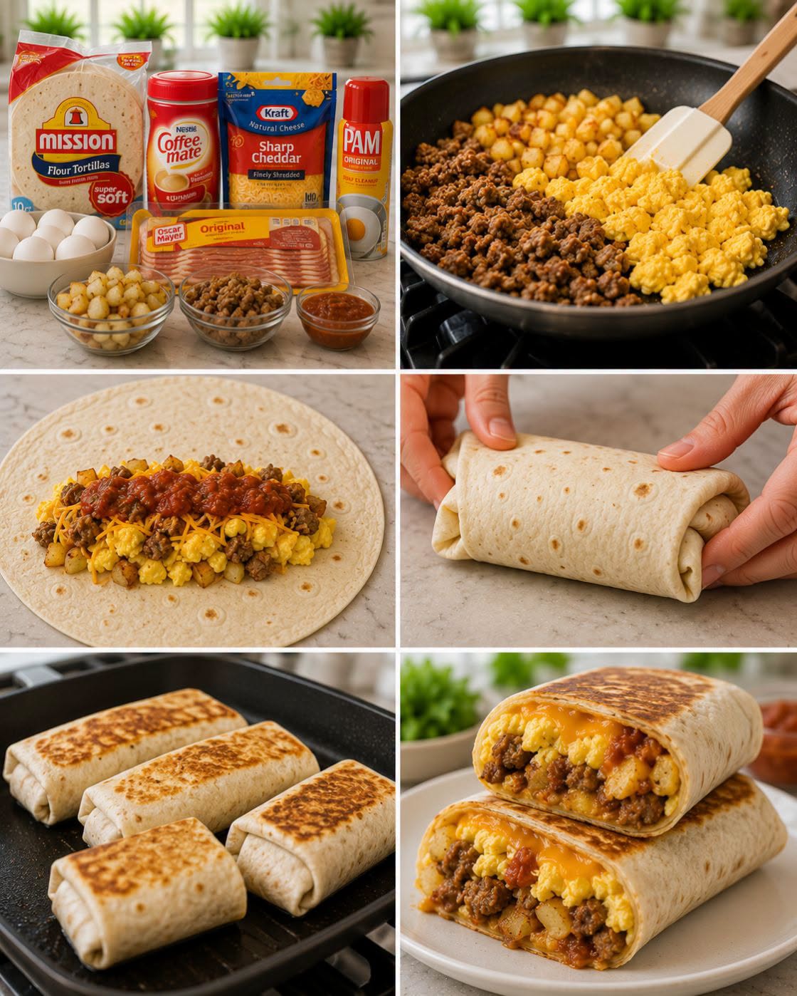 🌯🍳🥓 q BURRITOS DE DESAYUNO CON HUEVO, CARNE Y PAPAS