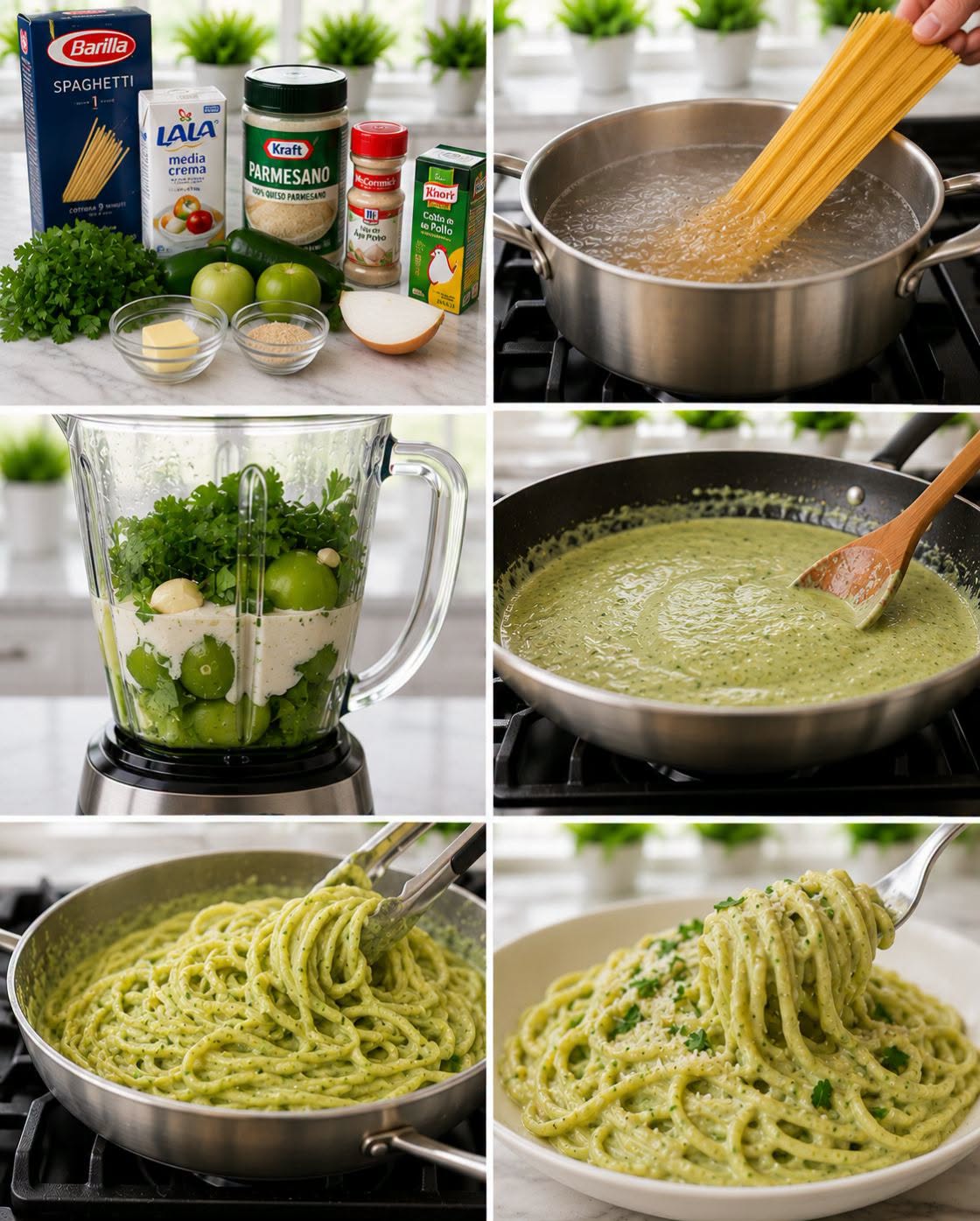 🍝💚🧀  ESPAGUETI VERDE CREMOSO