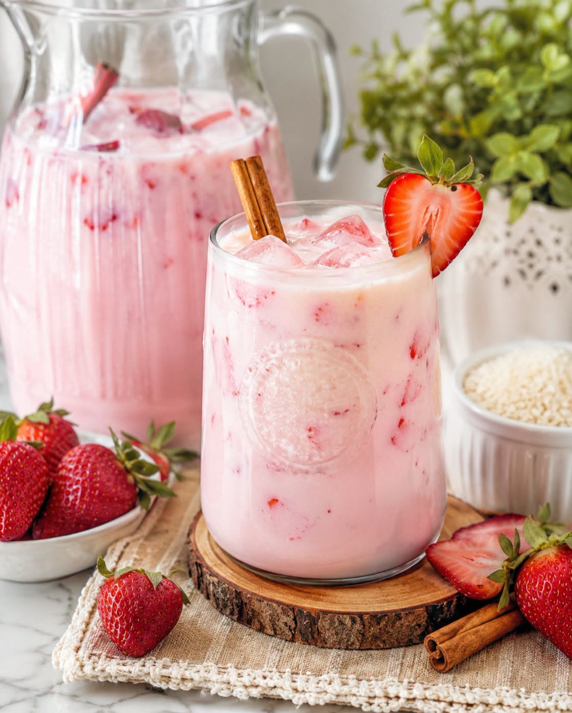 🍓🥛✨ AGUA DE HORCHATA CON FRESA