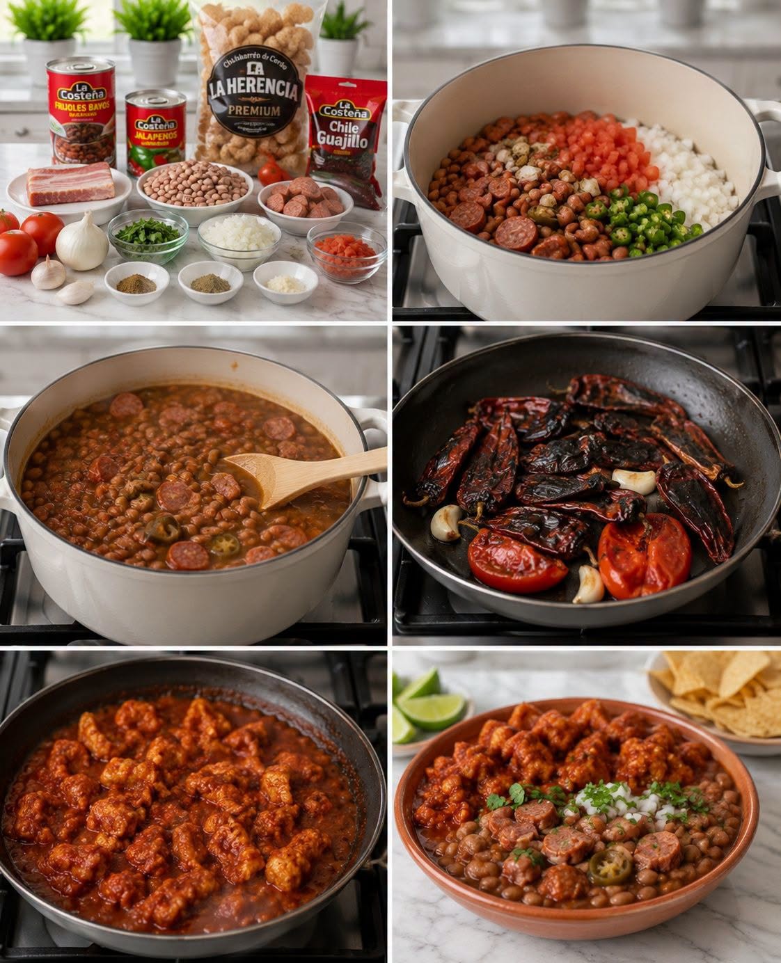 Frijoles Charros con Chicharrón en Salsa Roja Tatemada