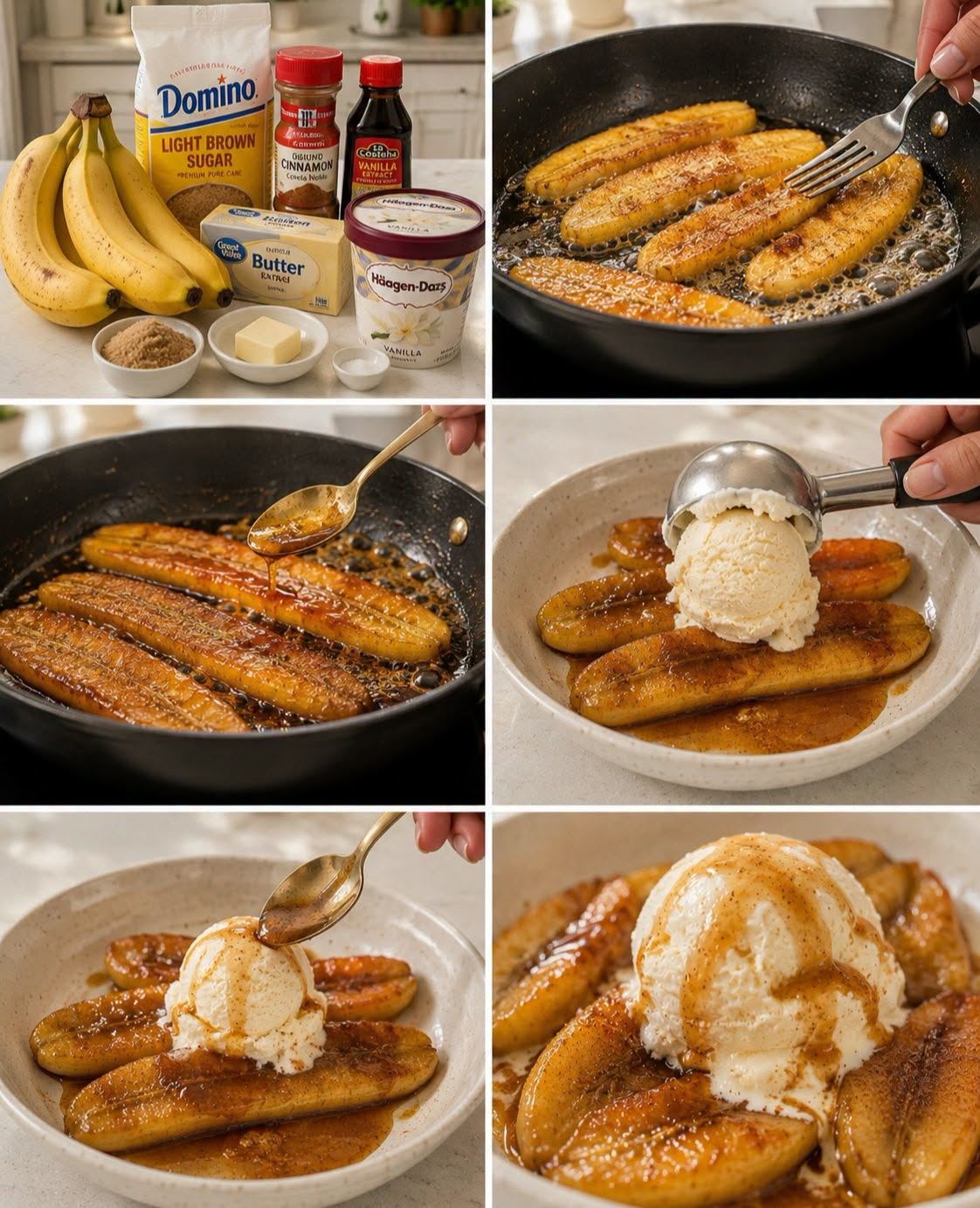 🍌 Banana frita acompañada de helado de vainilla