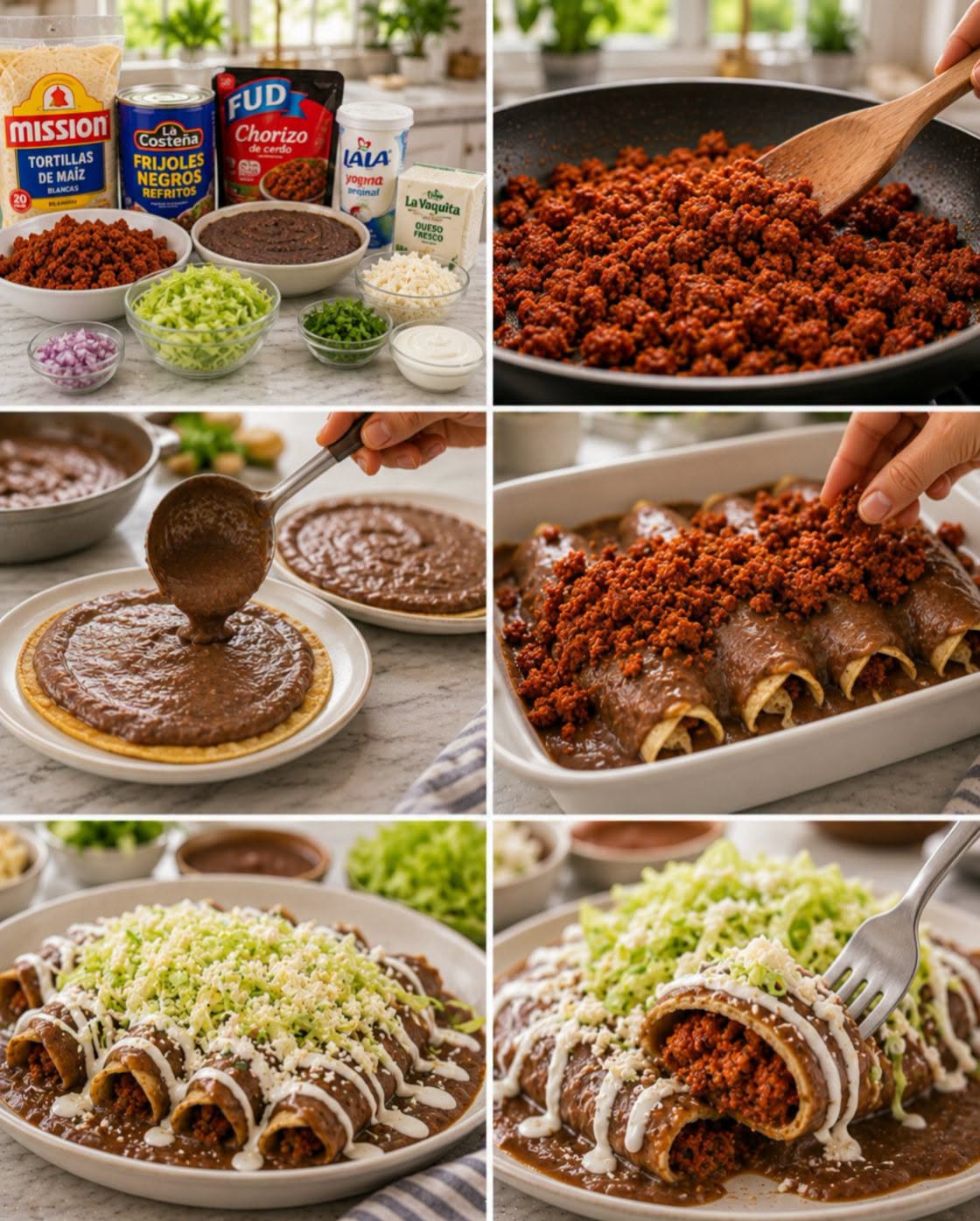 🌮🫘🌶️✨ ENFRIJOLADAS CON CHORIZO
