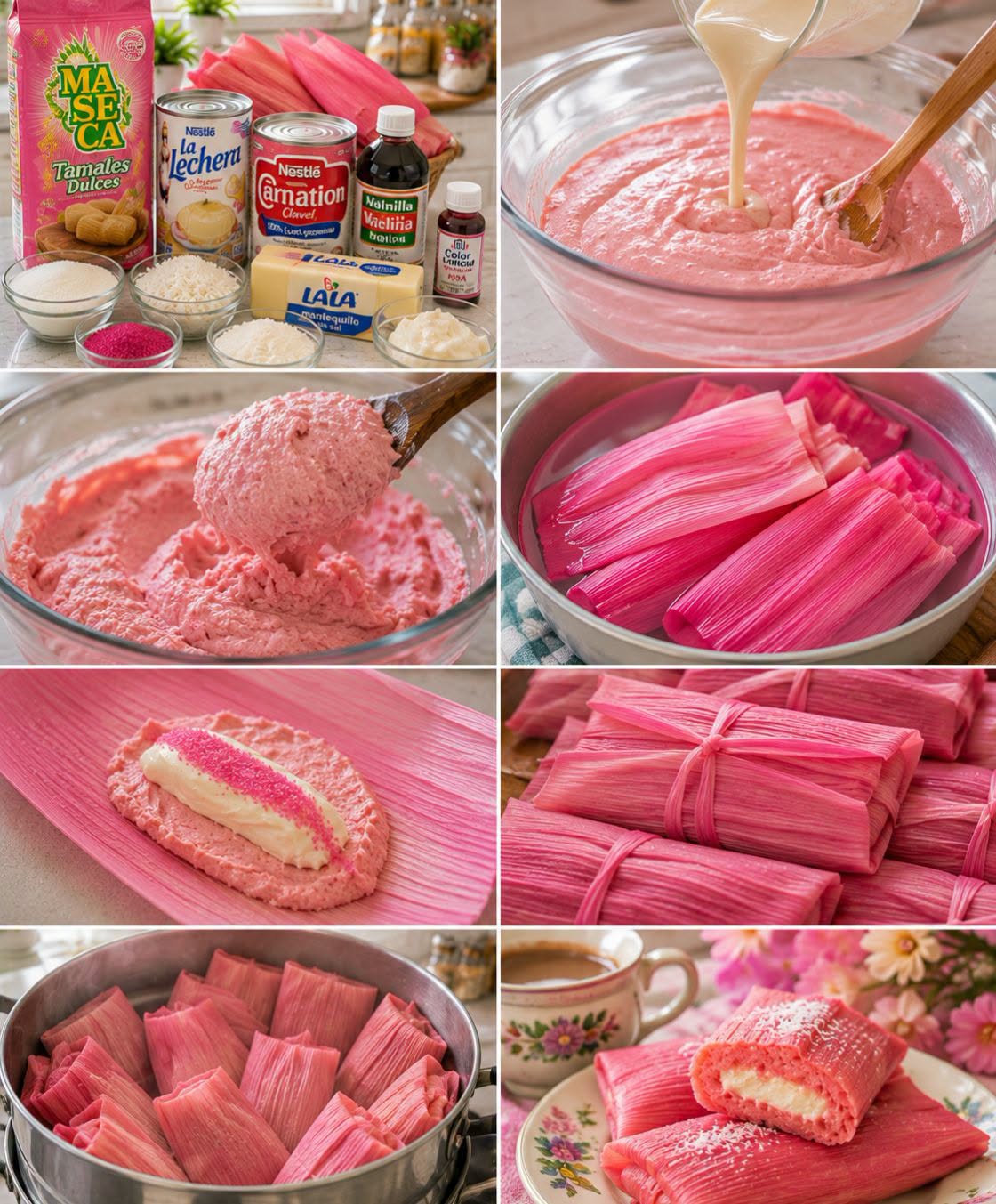 🌸🫔💕 TAMALES DULCES ROSAS RELLENOS DE QUESO CREMA