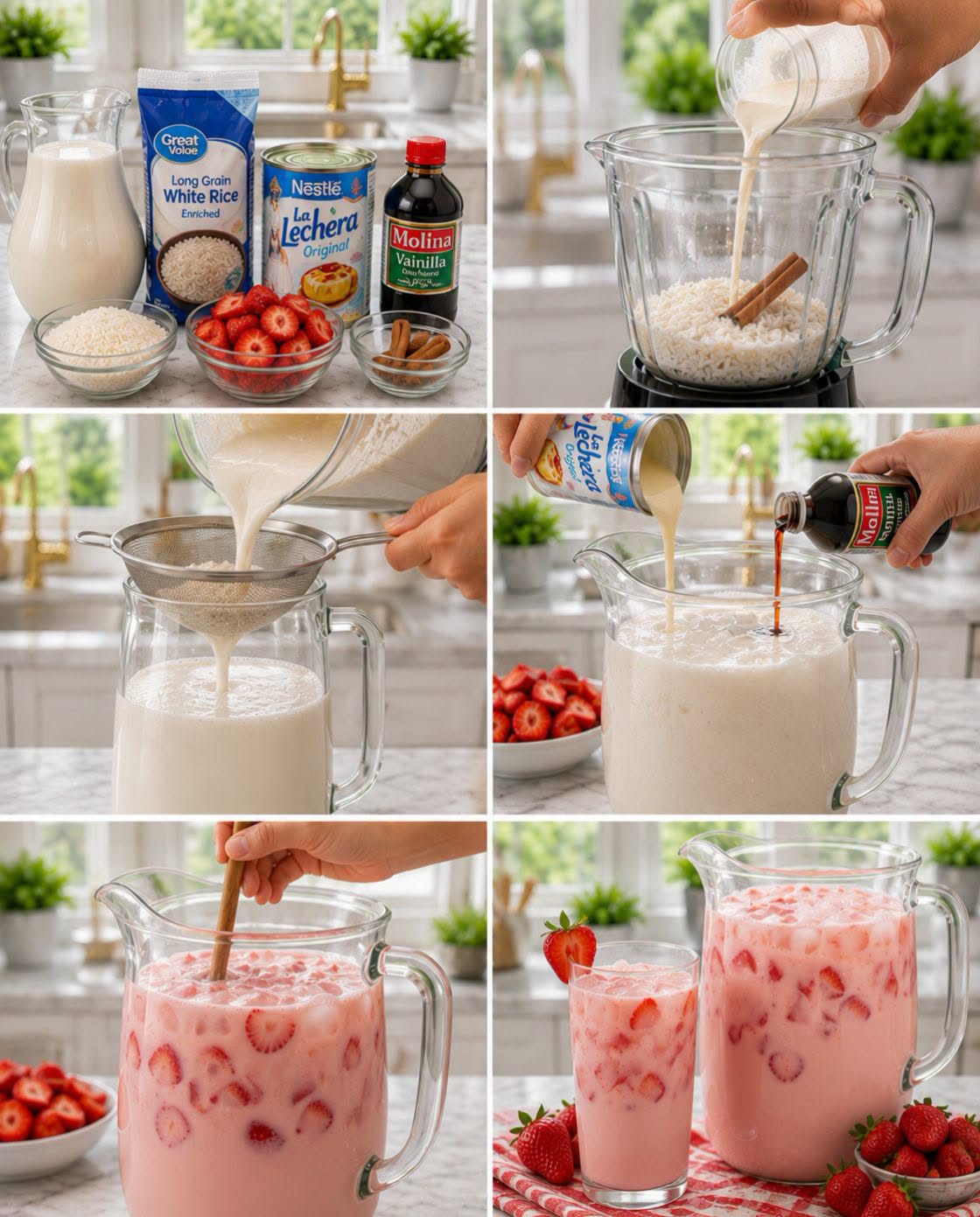 🍓🥛✨ AGUA DE HORCHATA CON FRESA