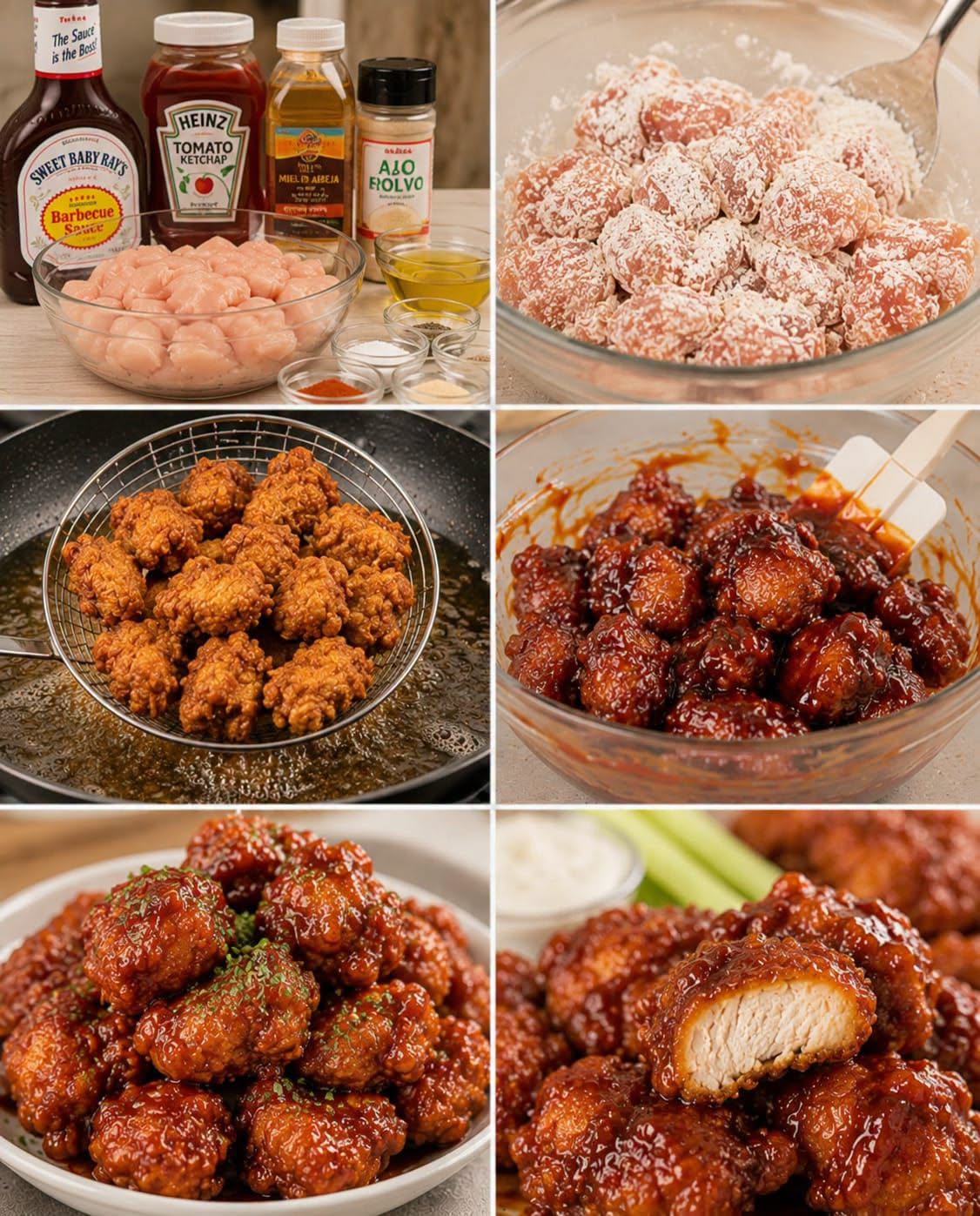 BONELESS DE POLLO BAÑADOS EN SALSA BBQ