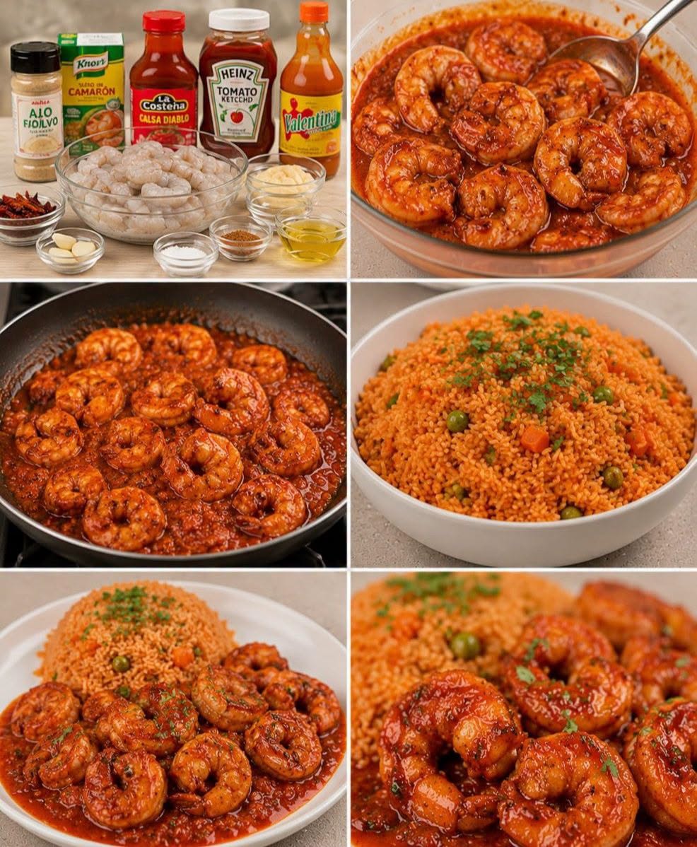 Camarones a la diabla con arroz
