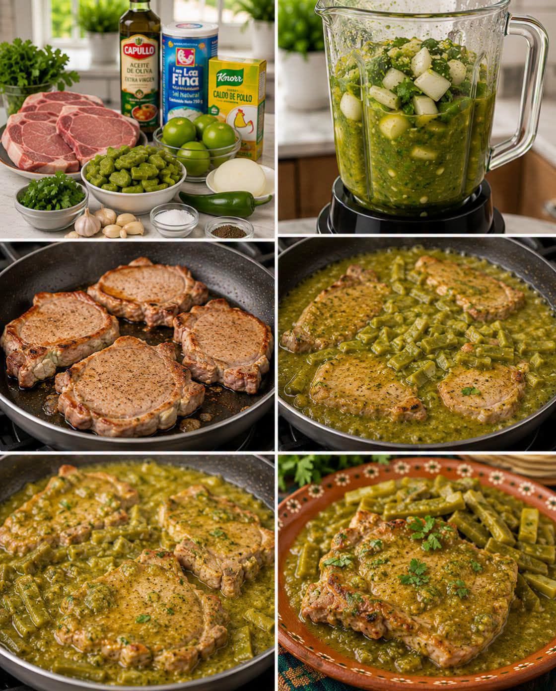 🐷💚🌵  CHULETAS DE PUERCO EN SALSA VERDE CON NOPALES