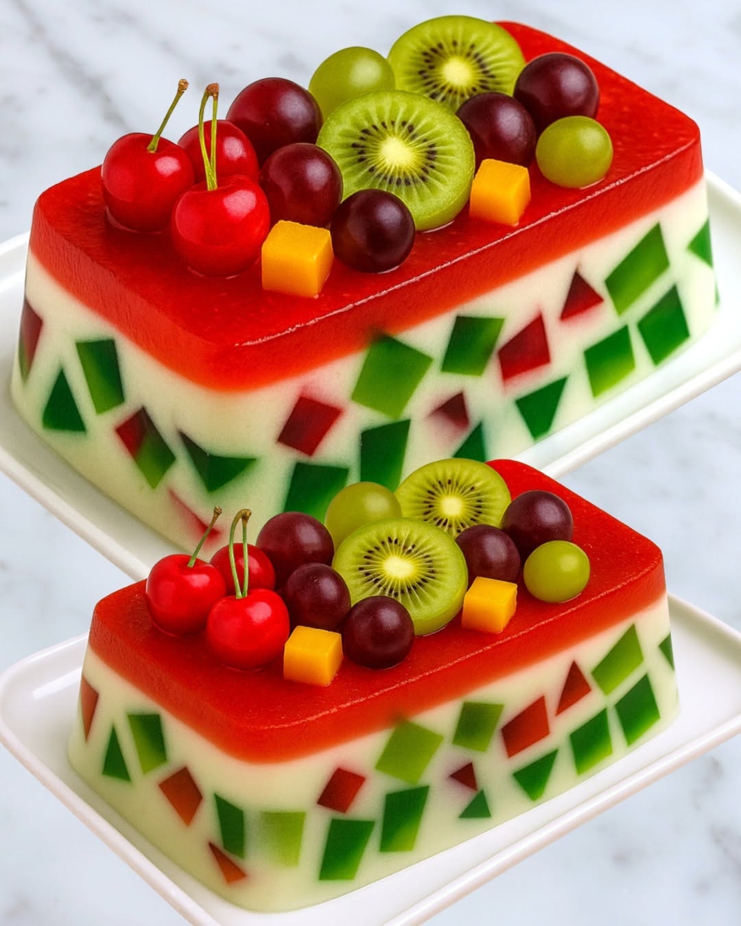 POSTRE NAVIDEÑO CON GELATINA Y FRUTAS FRESCAS 🍒🍉🥭
