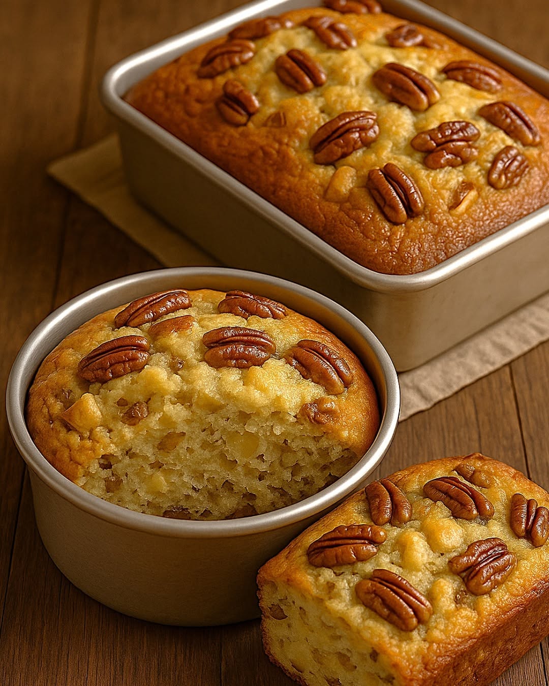 Pastel casero de nueces, manzana y platano