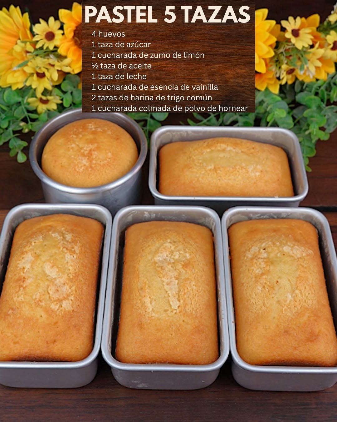 Te comparto mi receta de Pastel 5 Tazas (rinde bastante)