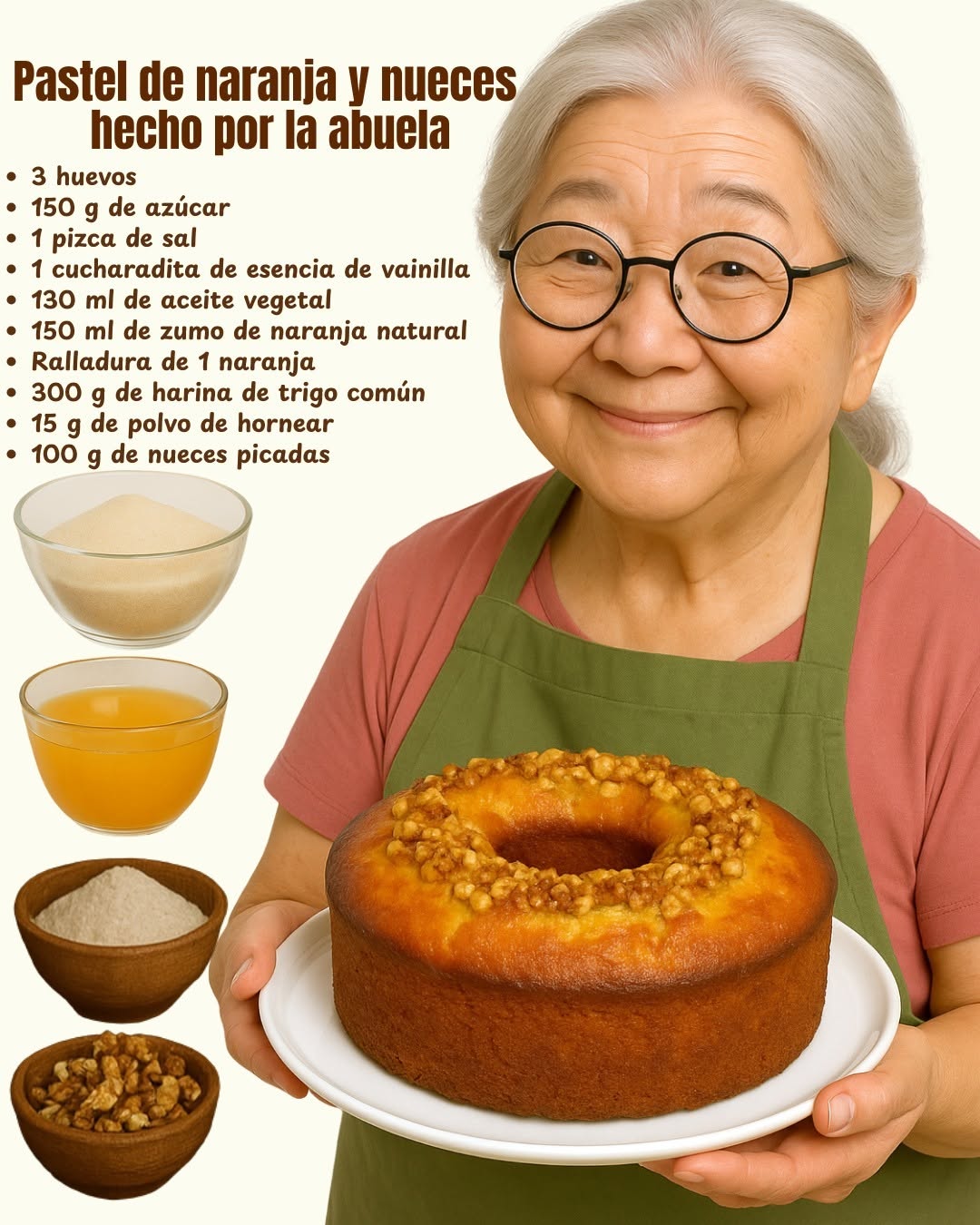Pastel de naranja y nueces hecho por la abuela conquistó a todos en casa