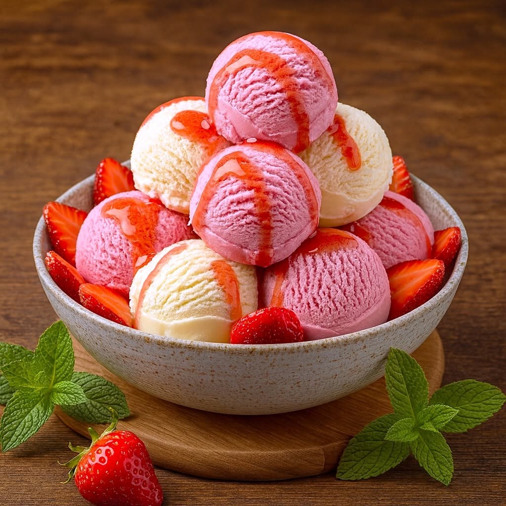 Hazlo en casa 🍓Helado de Fresas + Helado de Vainilla🍨 