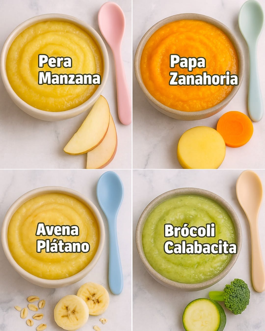 🥣🍎 4 Ideas de papillas saludables para tu bebé🥣🍎