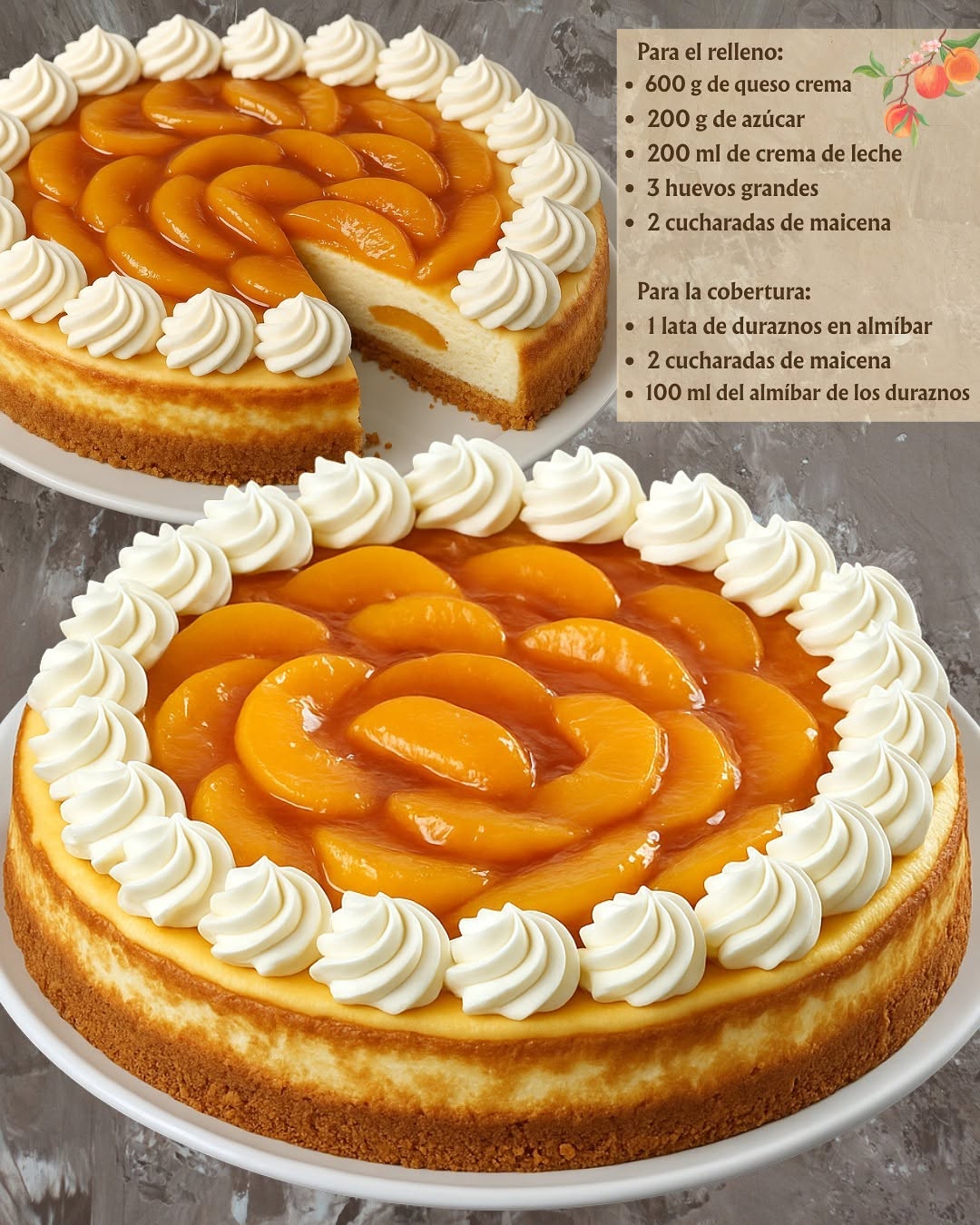 CHEESECAKE  CREMOSO DE DURAZNO 🍑