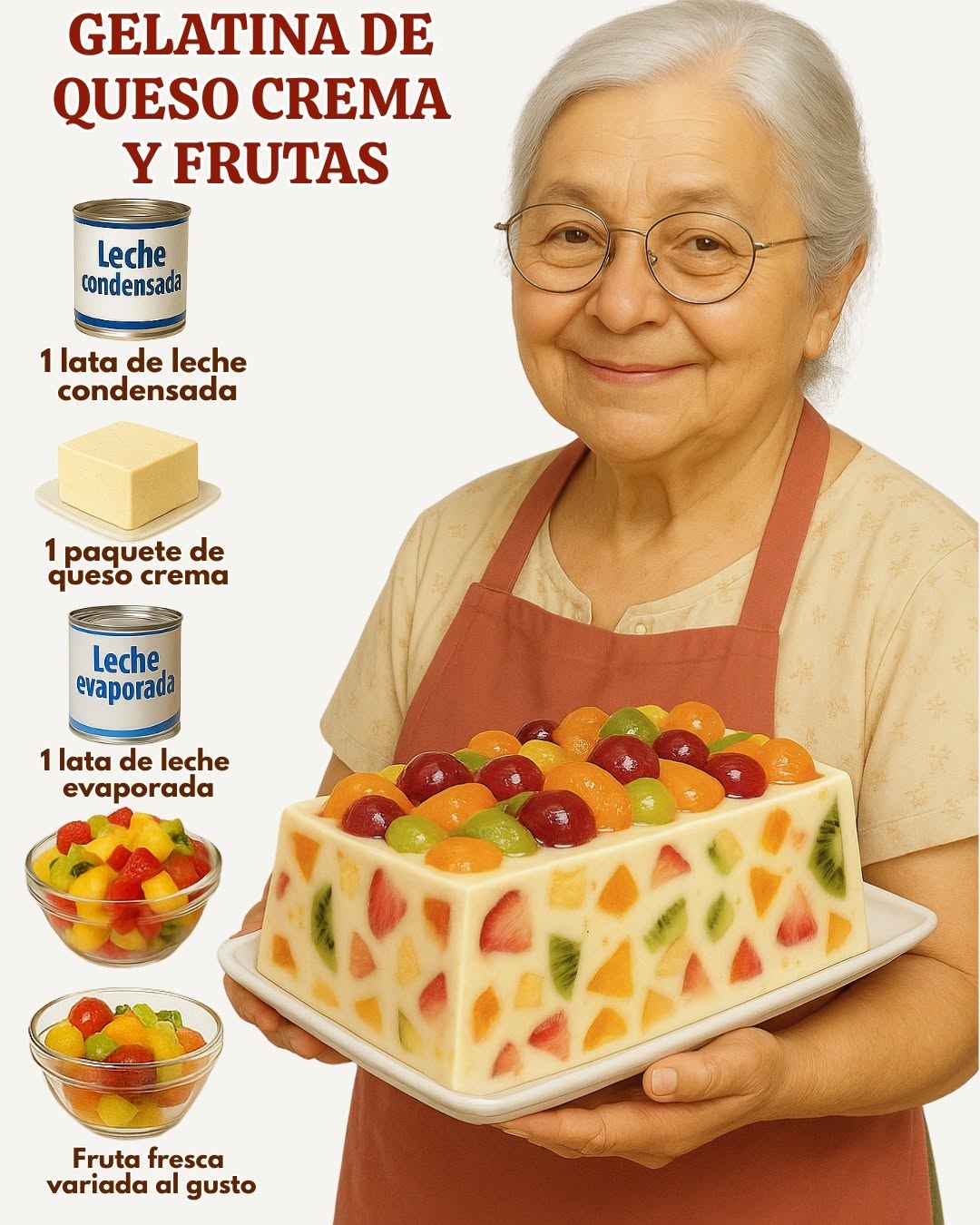 Delicia de gelatina, queso crema y frutas 🍓🥝🍍🥭