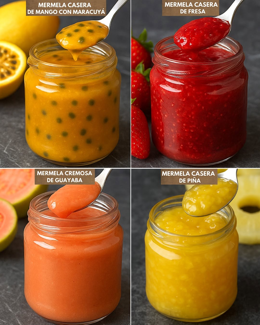 4 Sabores de Mermeladas Caseras 🍓🍊🍍🍑