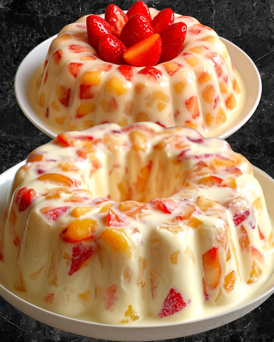 POSTRE FÁCIL DE GELATINA CON QUESO CREMA Y FRUTAS 🍓🥭