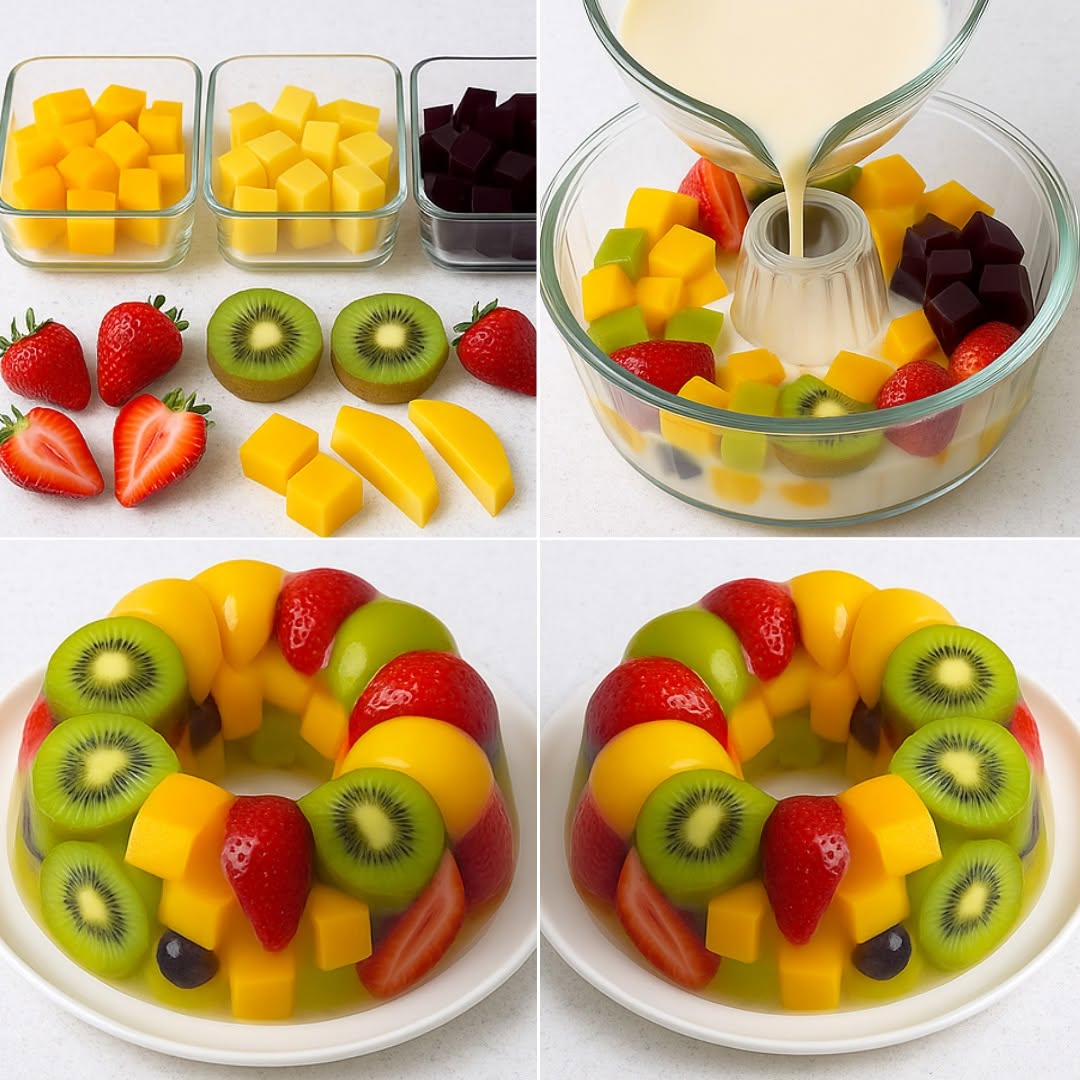 🥭 RECETA FÁCIL POSTRE DE GELATINA CON FRUTAS 🍓🍎🥭