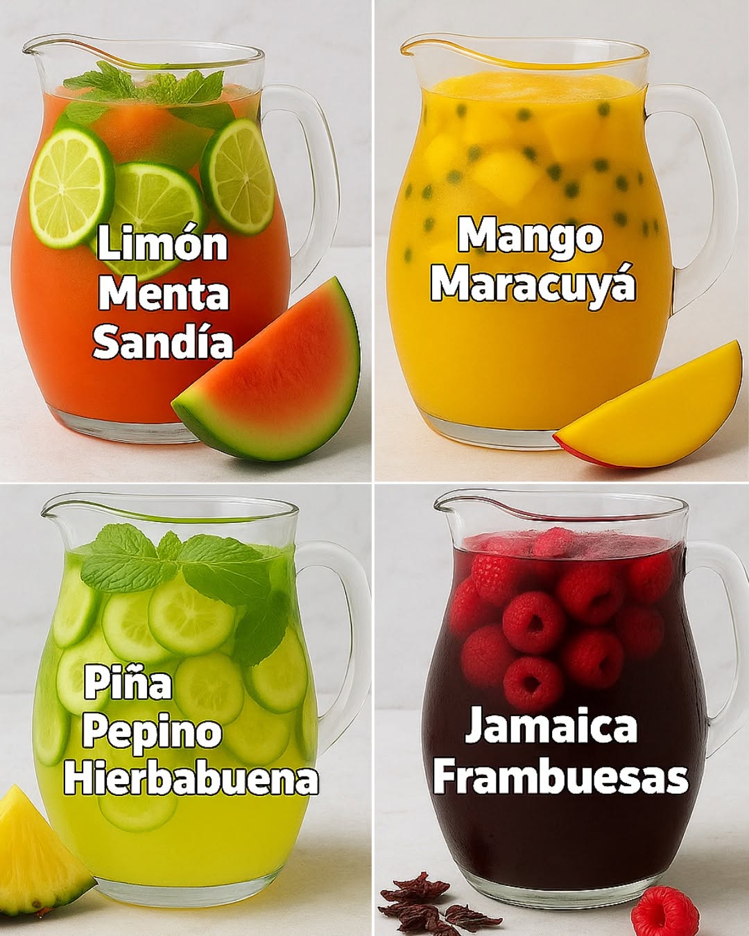 4 Recetas saludables de Aguas Frescas 🍉🍋 🍍🥭