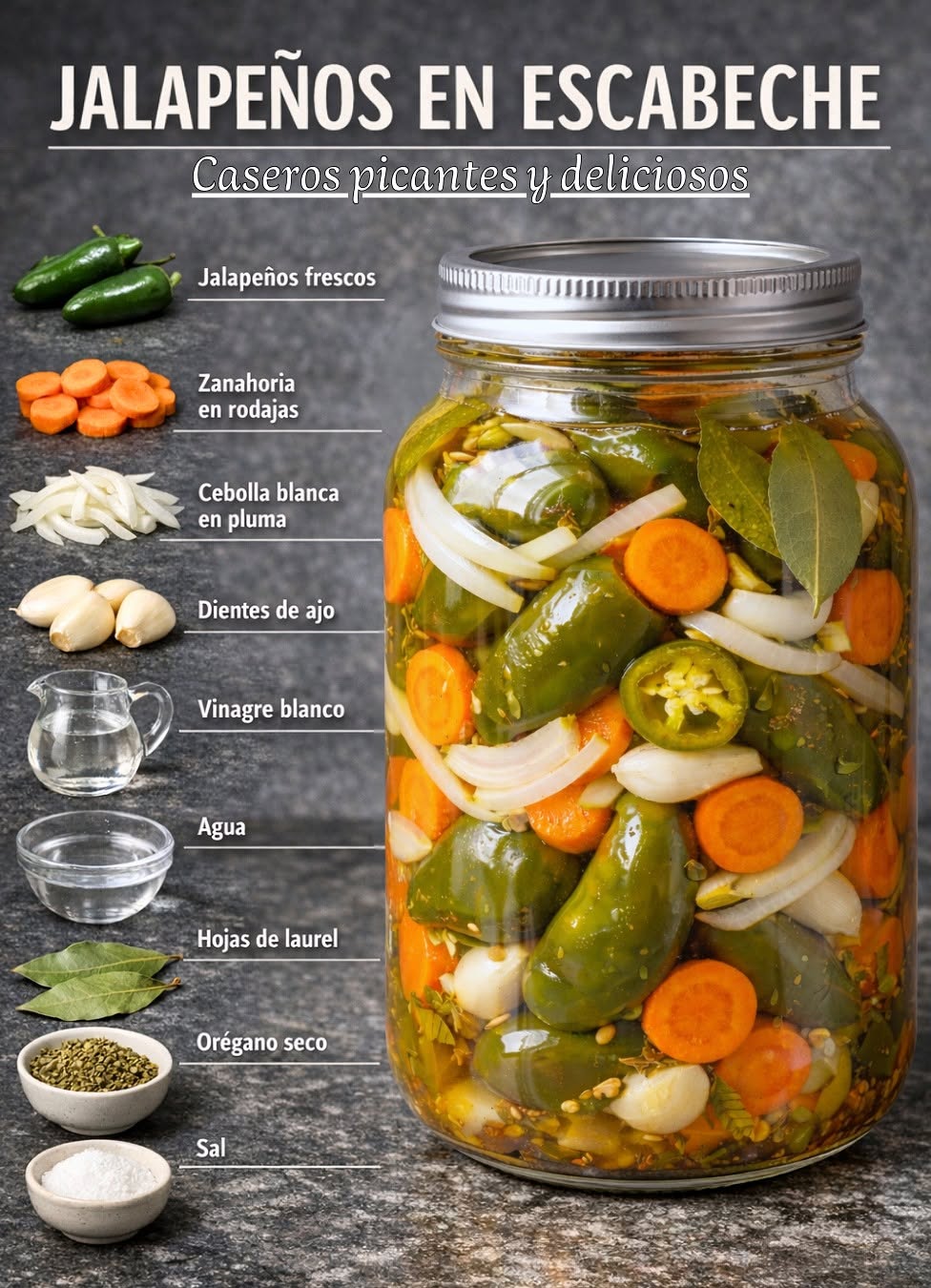 Jalapeños en escabeche caseros, picositos y bien sabrosos 🧄🌶️🥕