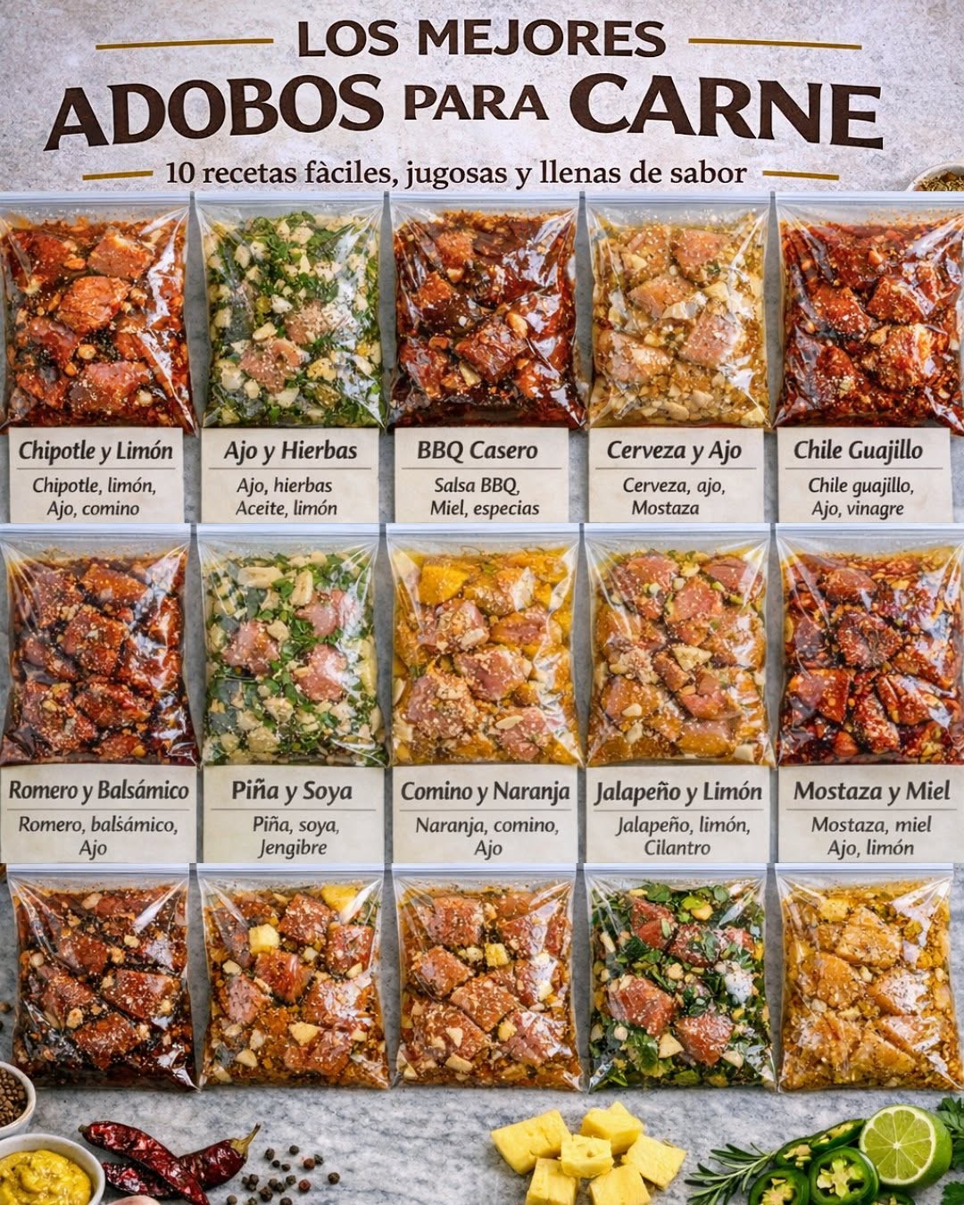 10 Ideas de marinados fáciles y irresistibles para Carne  🌿🫑🧄