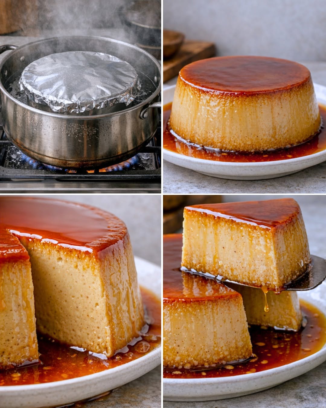 Flan de café con nuez que se derrite en la boca