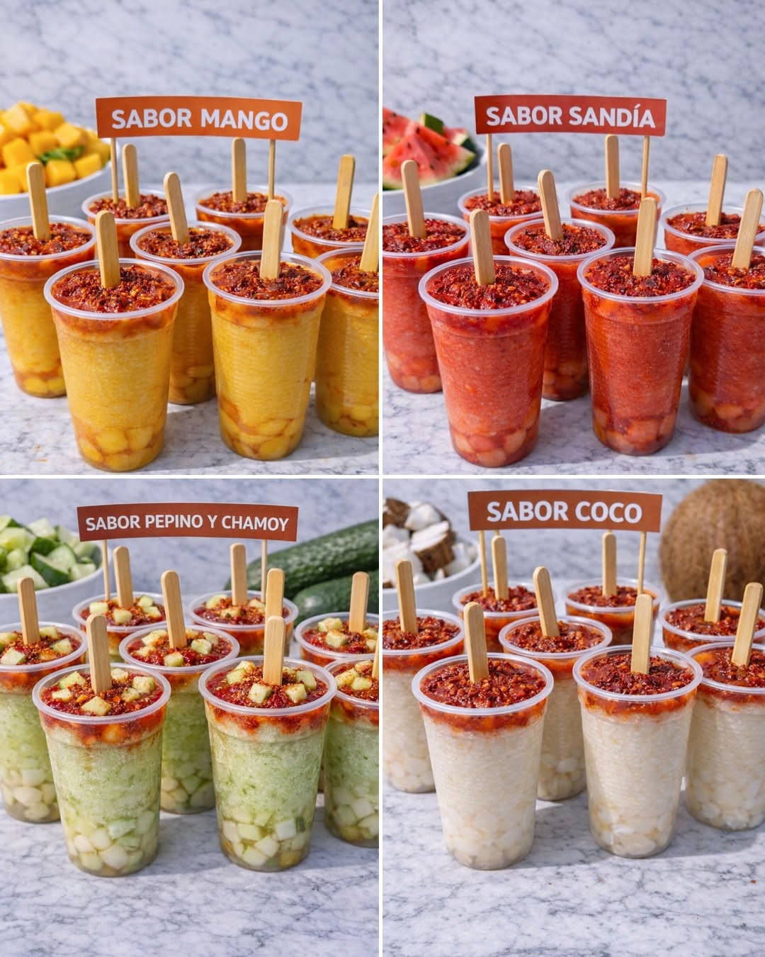 4 recetas de Paletas en vaso con Fruta Natural 🌶️🥭🥒🥥🍉