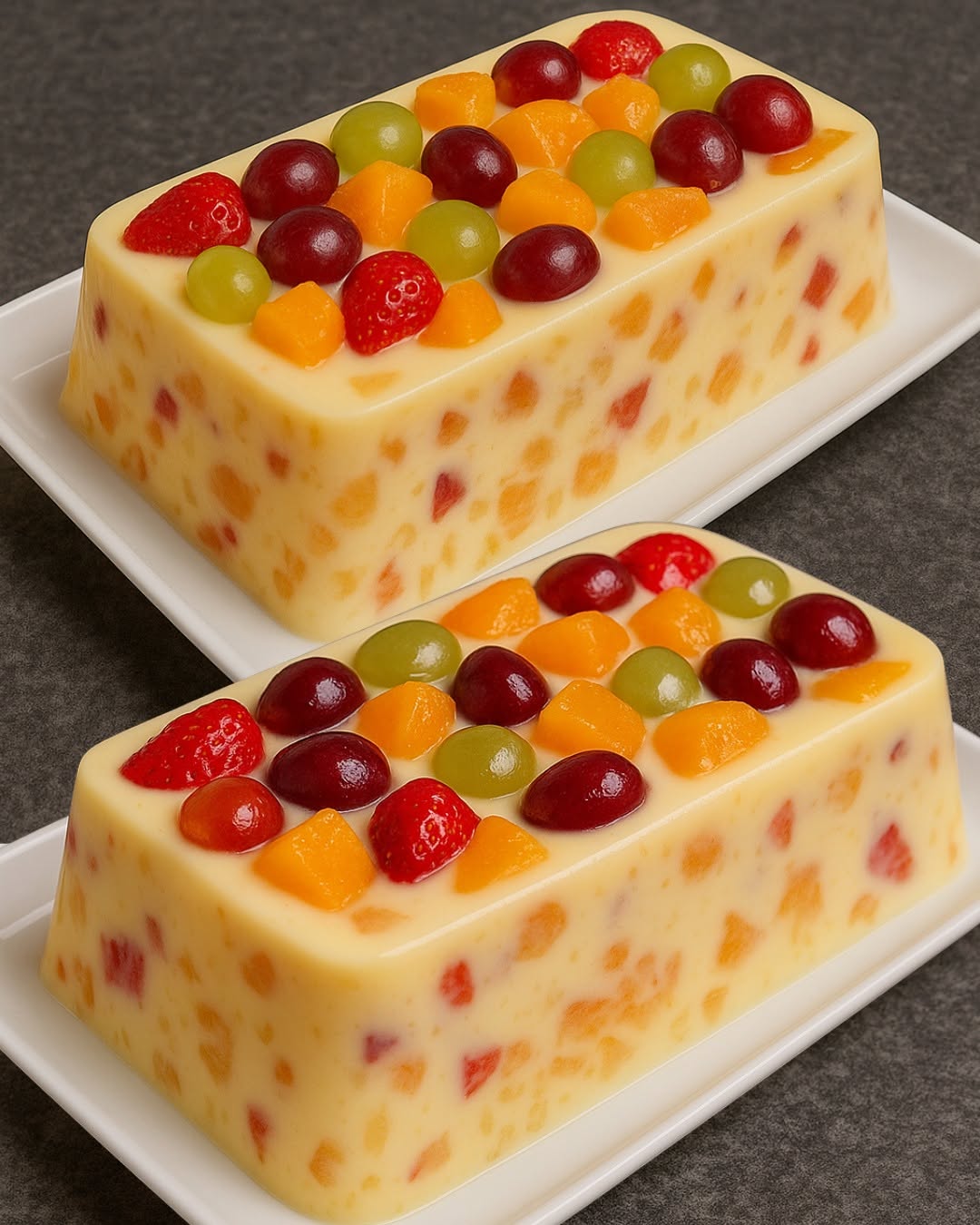 Delicia de gelatina, queso crema y frutas 🥭🍎🍑