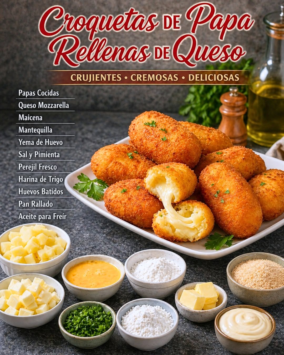 🥔🧀 Croquetas de Papa Rellenas de Queso 🥔🧀🌿