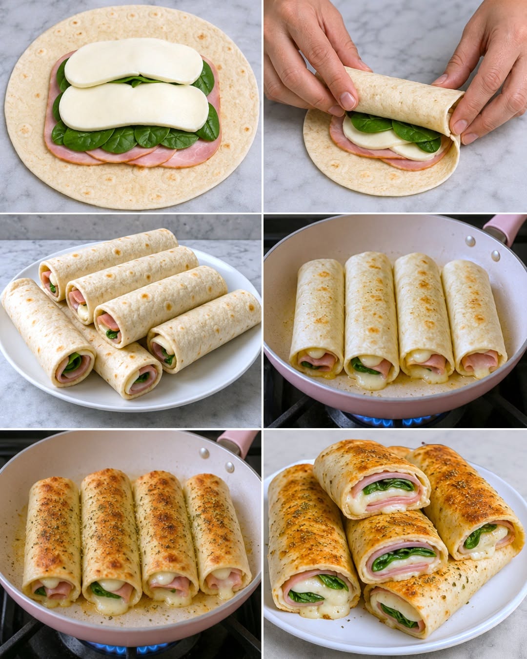 Rollitos de Tortitas de Queso, espinaca y Jamón