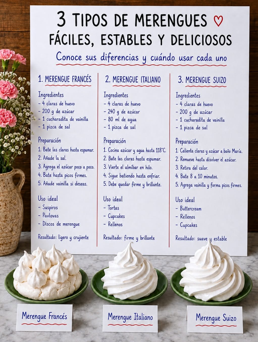 RECETA PASO A PASO  3 TIPOS DE MERENGUES