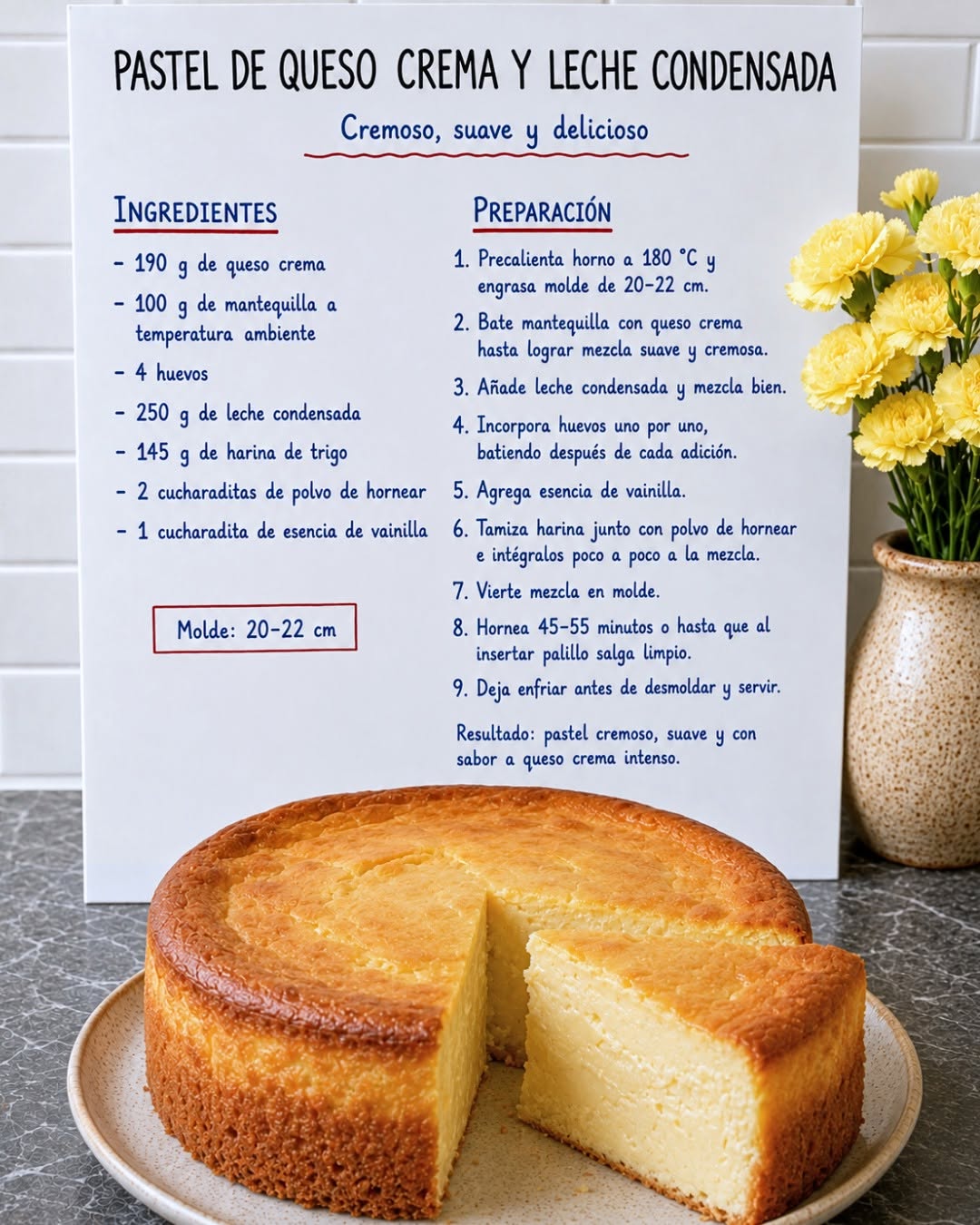 Paso a paso Pastel de Queso Crema y Leche Condensada 🧀