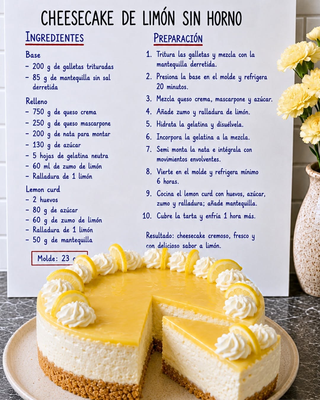 Paso a paso Cheesecake de Limón cremoso Sin Horno