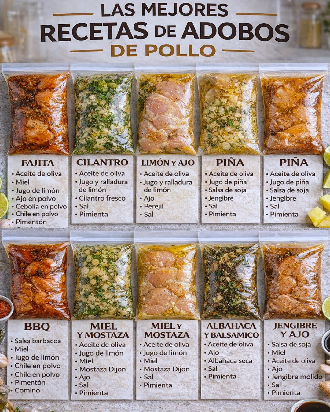 Te dejo 8 marinados fáciles y irresistibles para pollo 🌿🧄🍗
